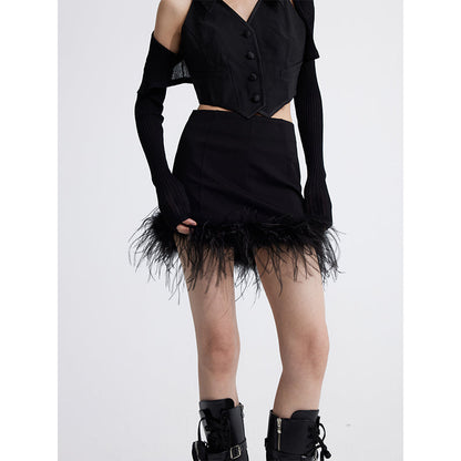 Ostrich hair high waist skirt