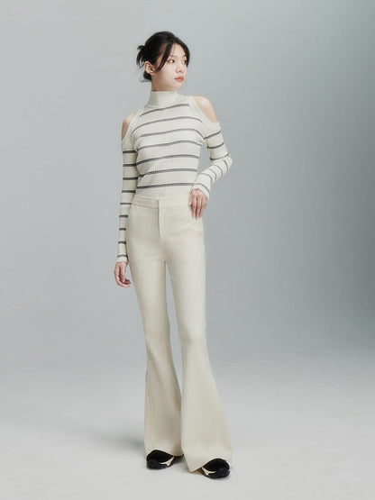 Slim fit cream apricot pleated flared pants