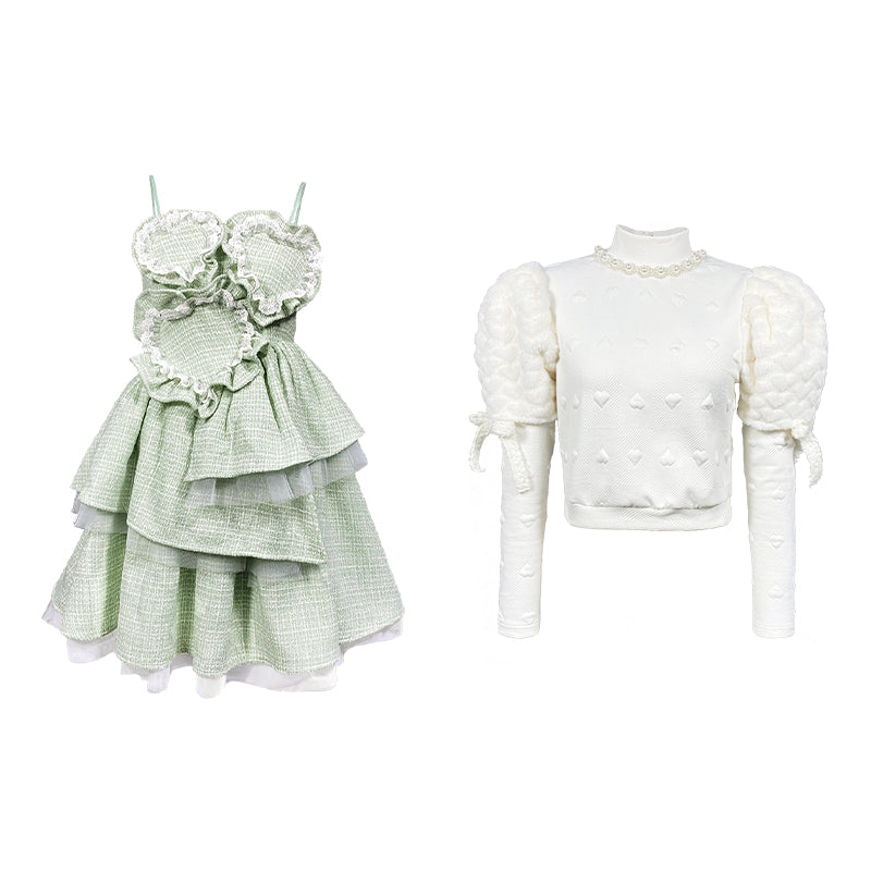 Mint green lace irregular tutu sling dress