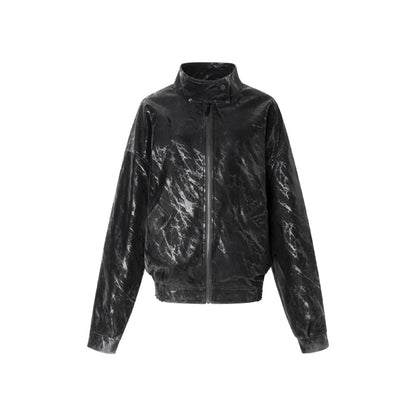 Black marble pattern leather jacket