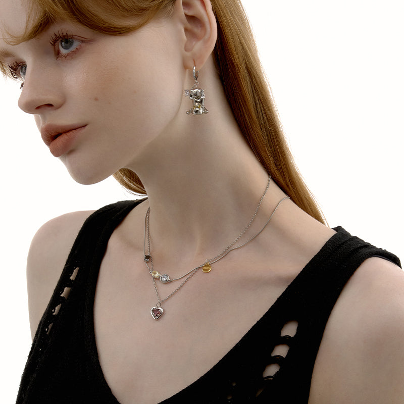 Retro combination crystal love necklace B1633