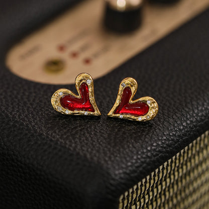 Red Heart Silver Earrings B1675
