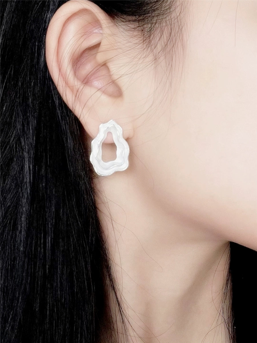 S925 Matte cream hoop earrings B2616