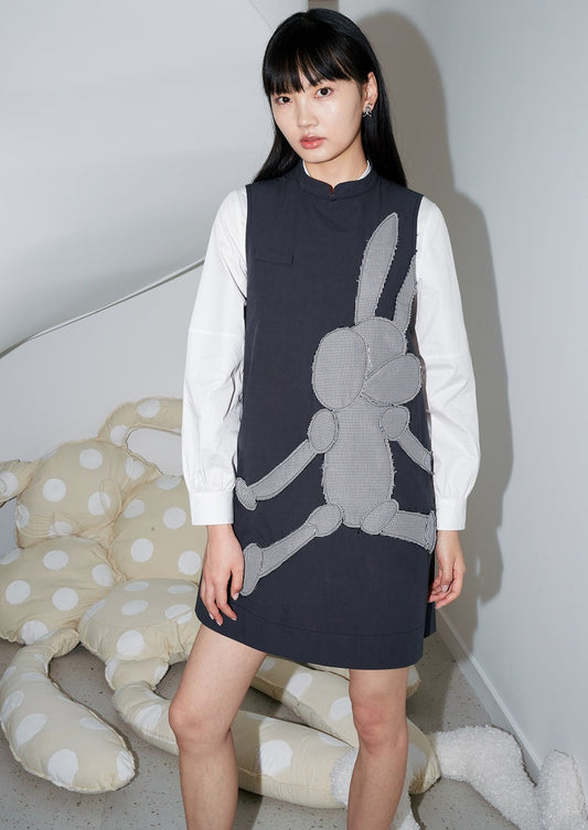 Gingham check rabbit dress B2012