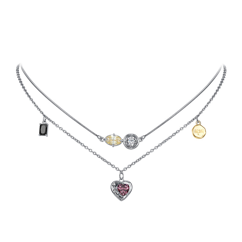 Retro combination crystal love necklace B1633