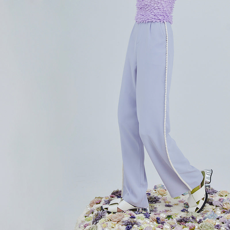 Lavender Pearl Embellished High Waist Pants