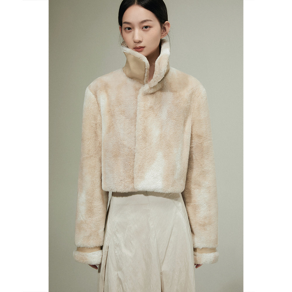 Gradient Eco Fur Cropped Wool Jacket