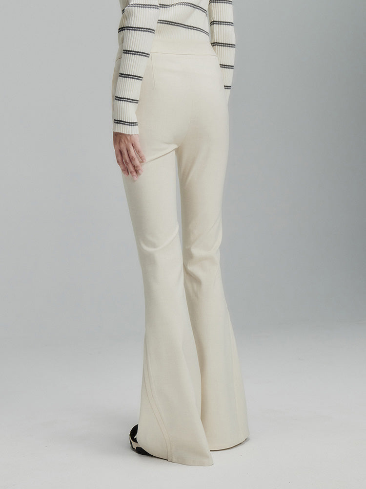 Slim fit cream apricot pleated flared pants