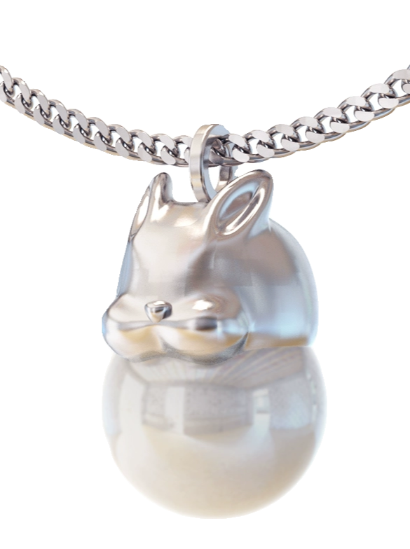 Metal polygon bunny pearl necklace B2619