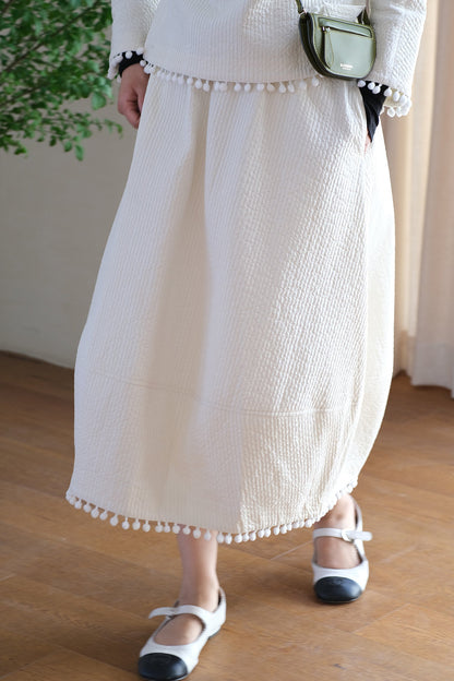 Chinese style milk white jacket and skirt