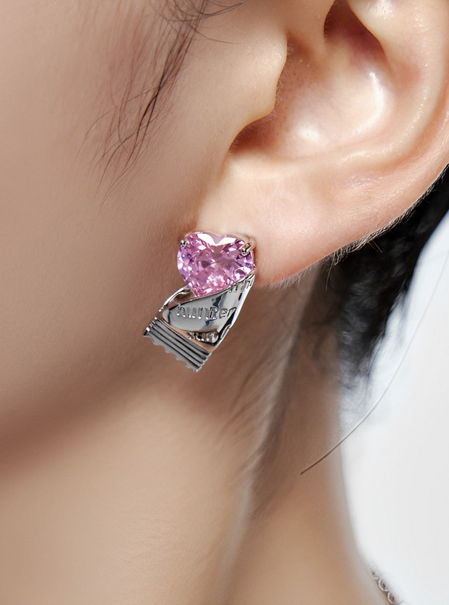 Heart zircon candy paper earrings B1529