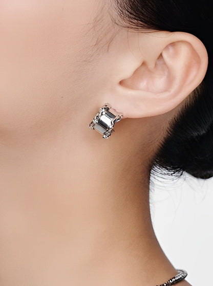 Wide mirror metal earrings B1579