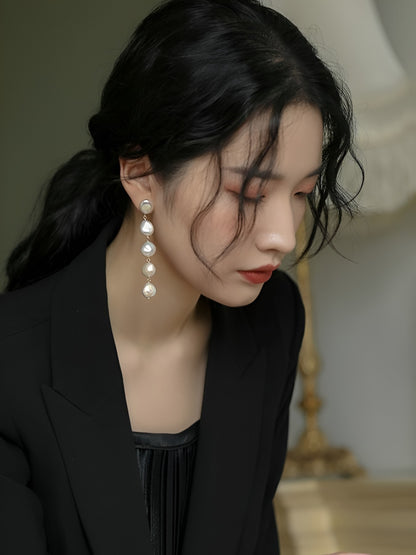 Baroque pearl long earrings B1282
