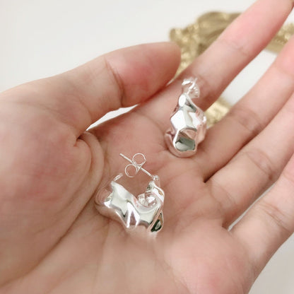 Irregular silver nugget earrings B1743