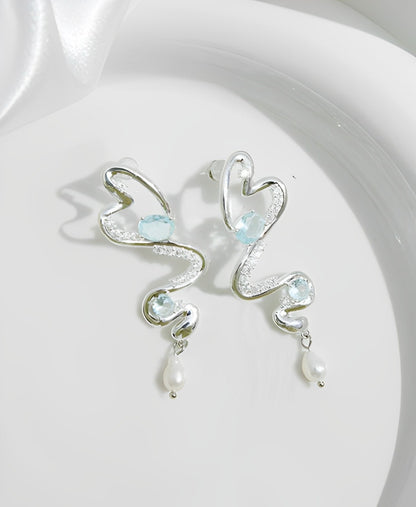 Wave Zirconia Pearl Earrings B1520