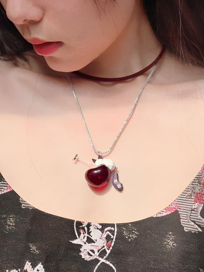 Sleeping Animal Cherry Polygon Necklace B1429