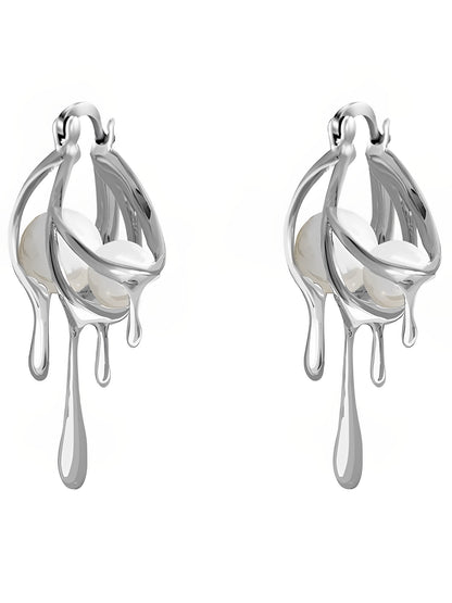 Metal Drop Pearl Earrings B1474