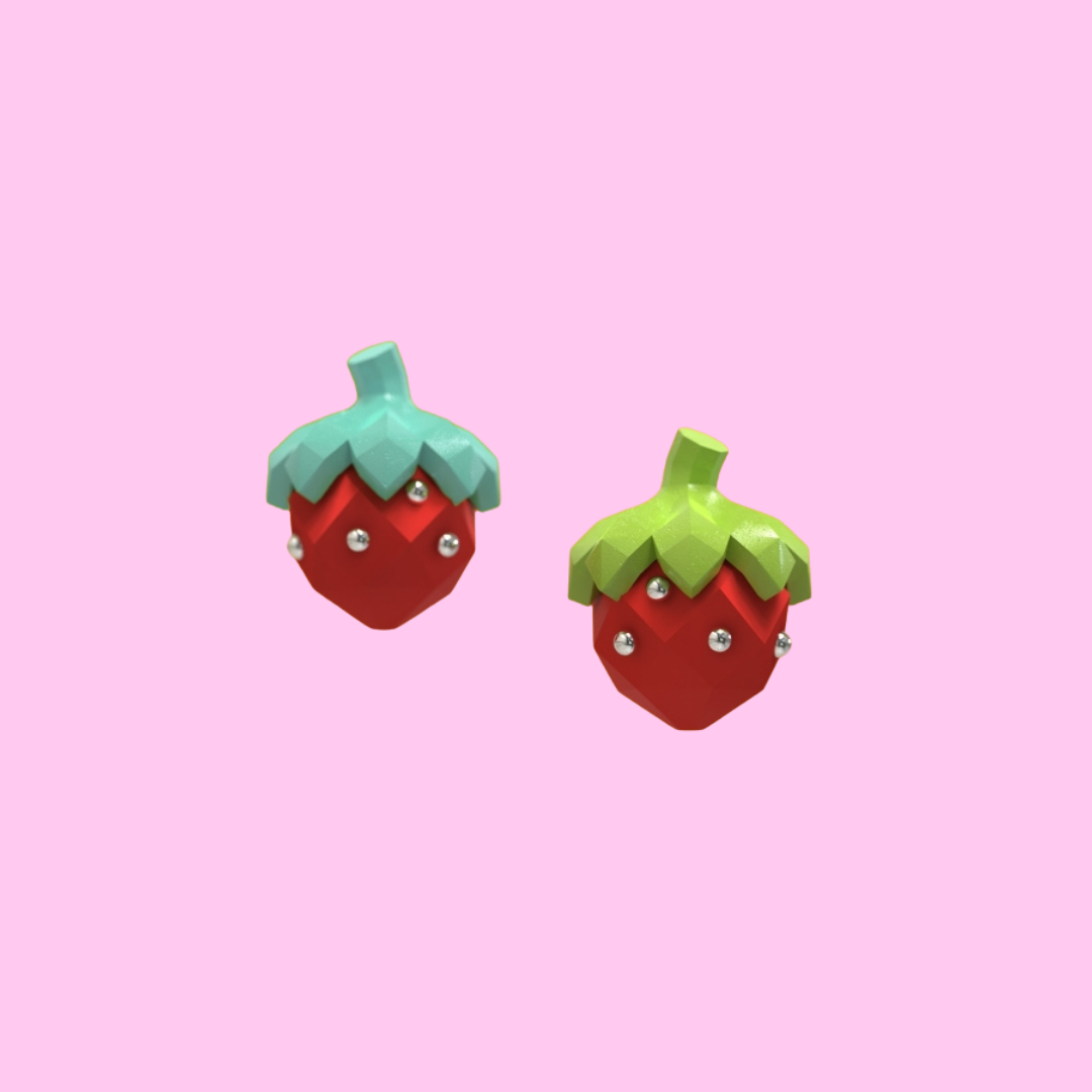 草莓多邊形耳環 B1065