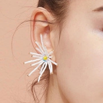 Beaded White Flower Earrings B1008
